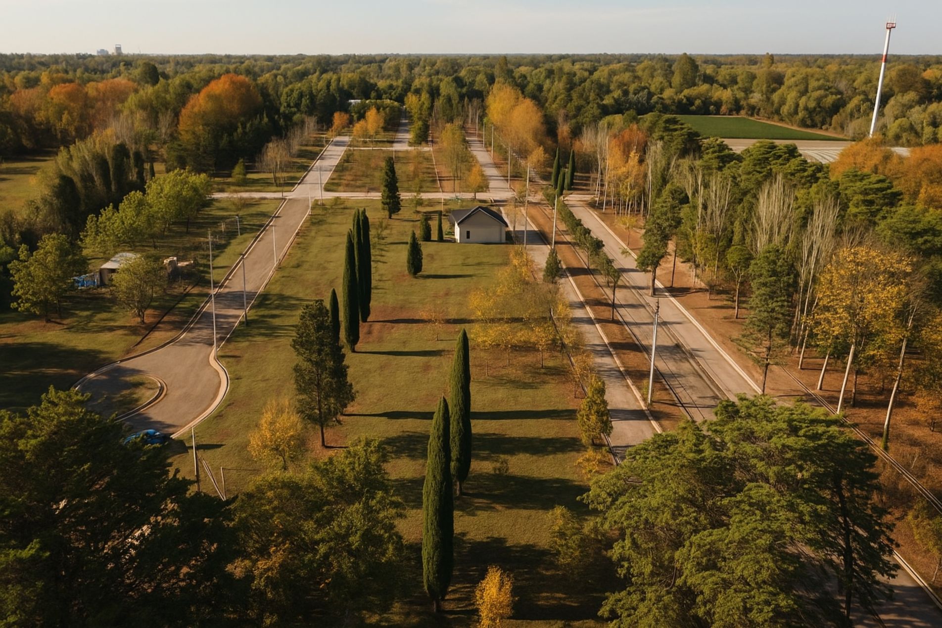 Vista aérea de un barrio de VISUM en otoño